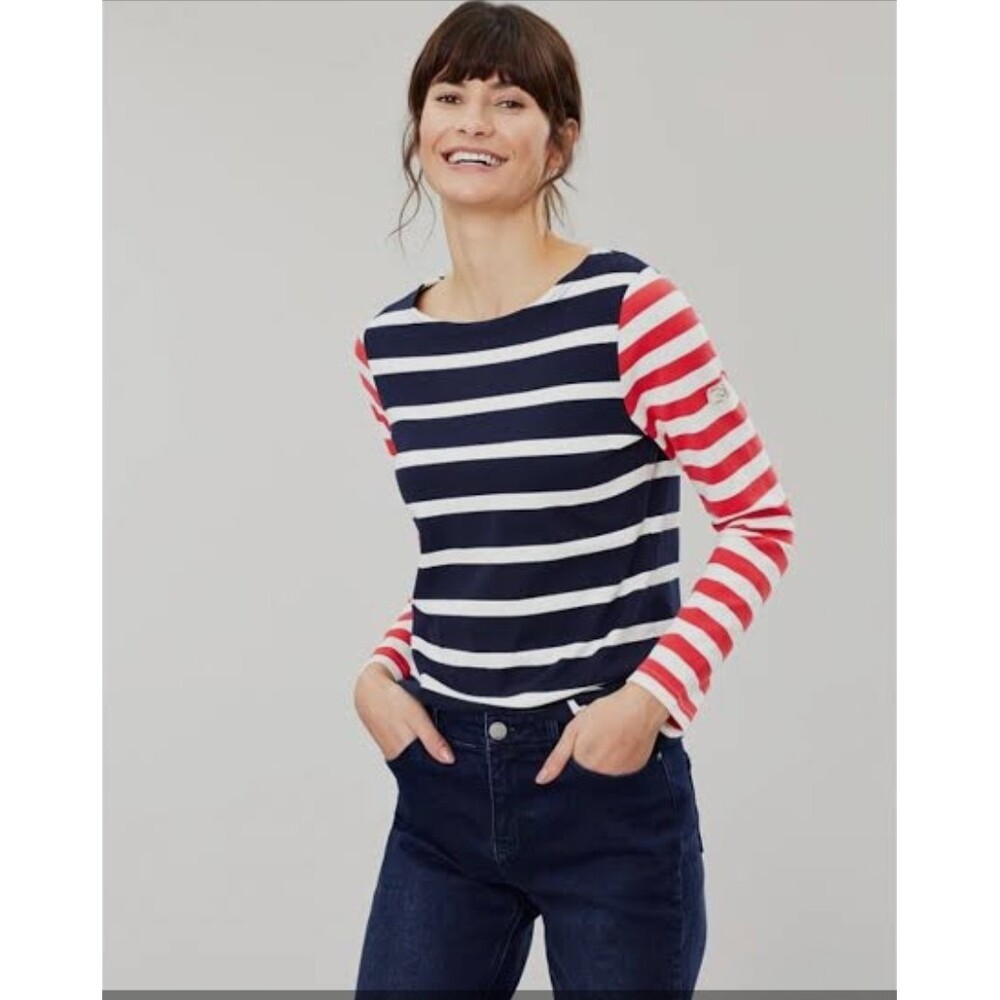 Joules Harbour Top Women’s US 4 Red White Blue Breton Stripe Boat Neck Nautical